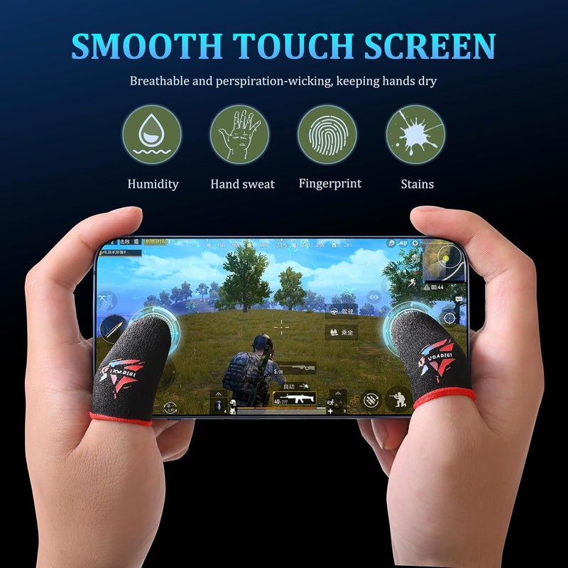 UOADIGI Store Gaming Finger Sleeves Smooth Touch Screen Thumb Protector, Sweat-Proof Mobile Game Controller Accessories, Black (Black Finger Sleeves (6 PCS)) - Image 2